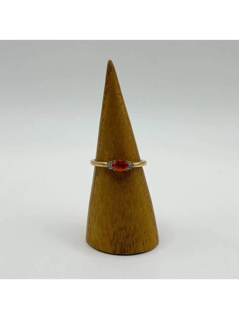Natural Fire Opal Diamond Solid 14K Yellow Gold Stud Ring Size 7.5